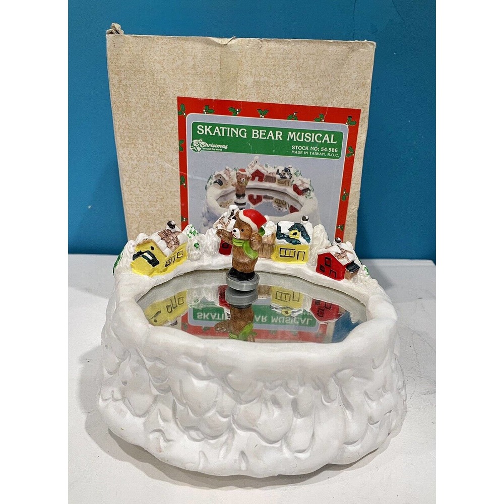 Christmas Around The World Skating Bear Musical Box Mirrored 54-586